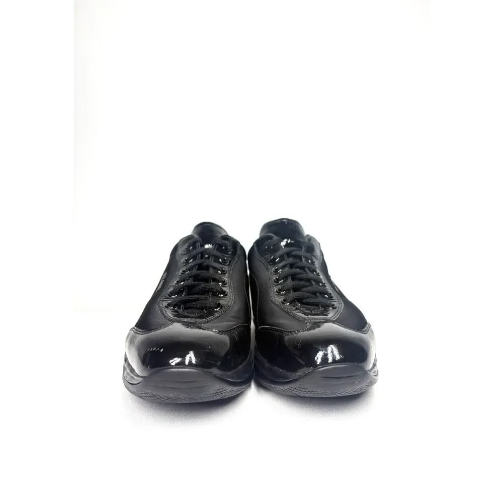Prada Calzature Donna Black Patent Leather Sneaker Nylon Laces Vintage Women 38 - Picture 2 of 7